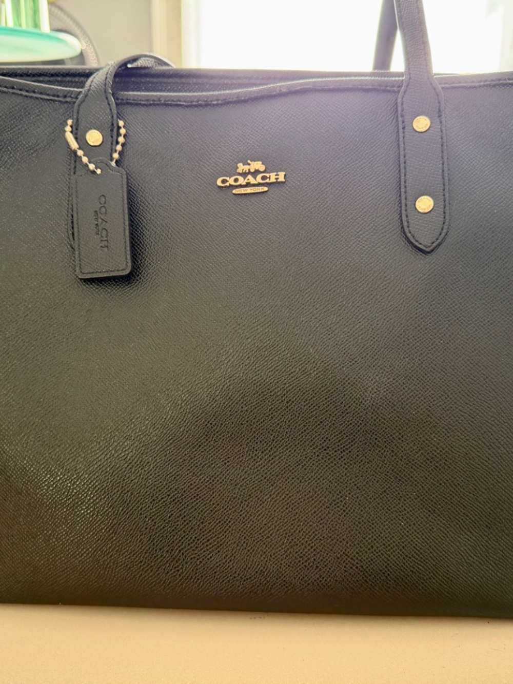 Coach F58846 Black Crossgrain Leather Tote Shoulder Bag Gold Hardware
